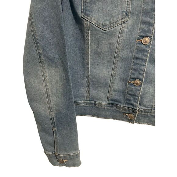 Wax Jean Jacket Womens Medium Denim Trucker Blue Stretch Buttons Long Sleeve NEW - Picture 5 of 11